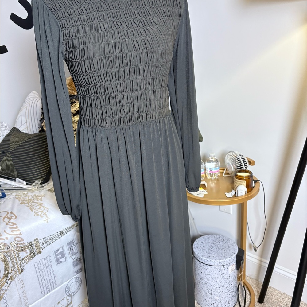 Zara Black Smocked Pleated Long Sleeve Dress